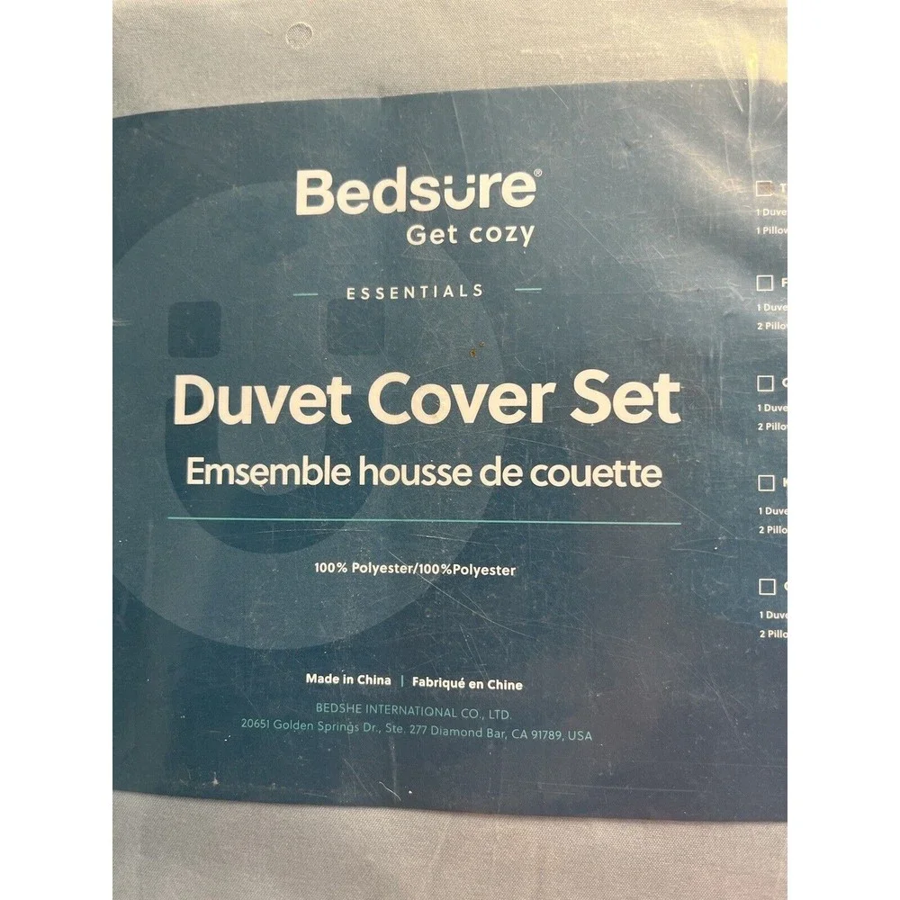 New - Bedsure Set Blue Duvet & Pillowcase - Twin Size